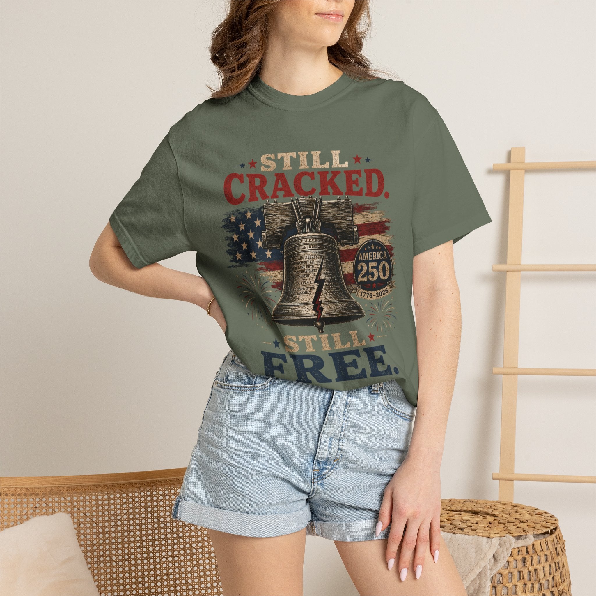 Liberty Bell "Still Cracked, Still Free" Patriotic T-Shirt, America 250