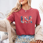 USA Faux Patchwork Letters America 250 Shirt