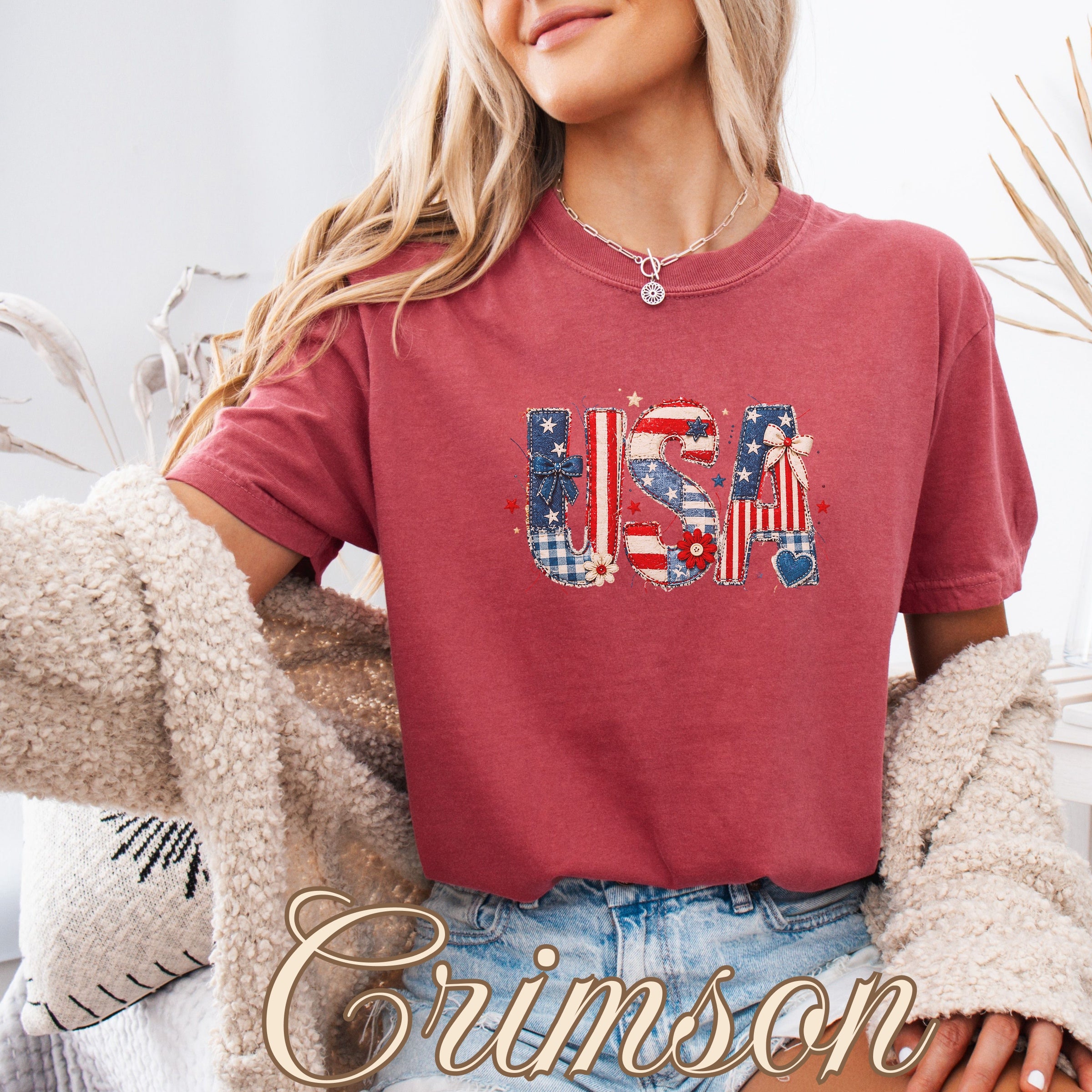 USA Faux Patchwork Letters America 250 Shirt