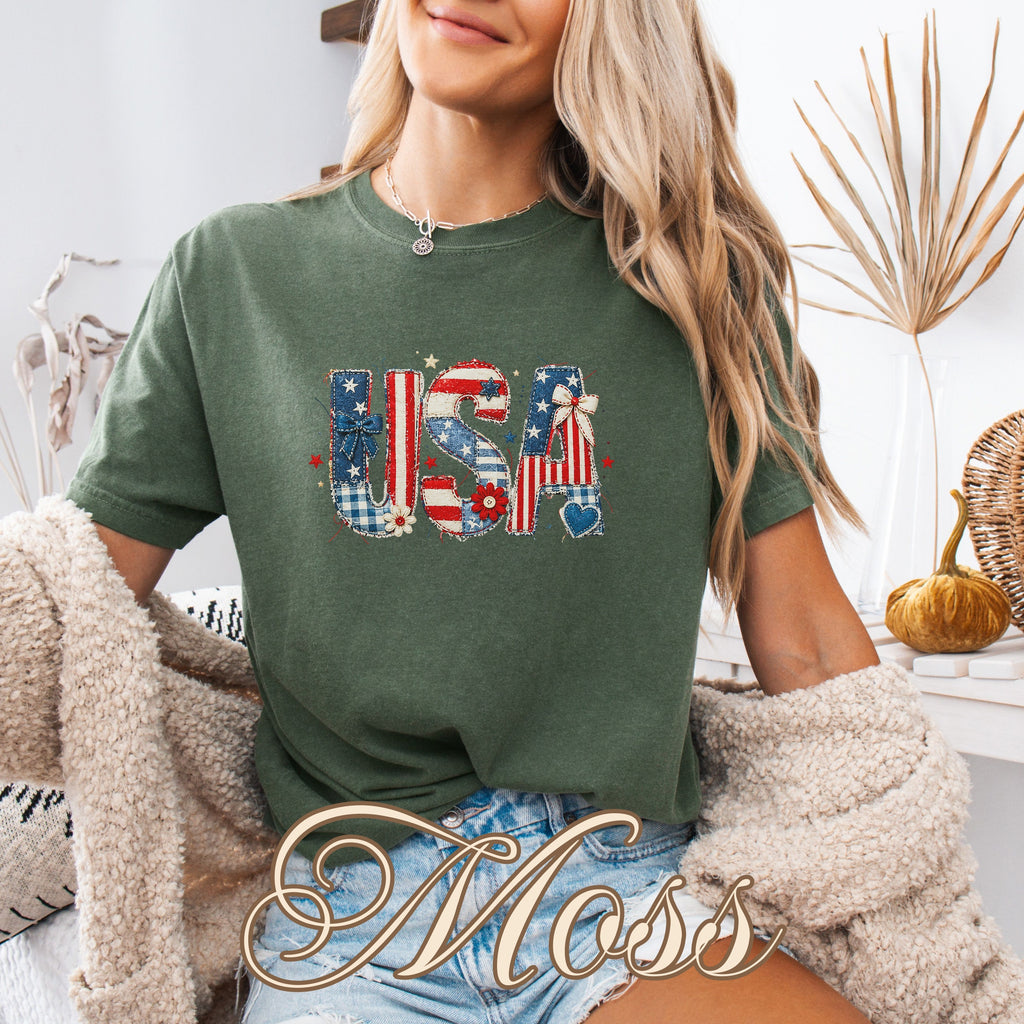 USA Faux Patchwork Letters America 250 Shirt
