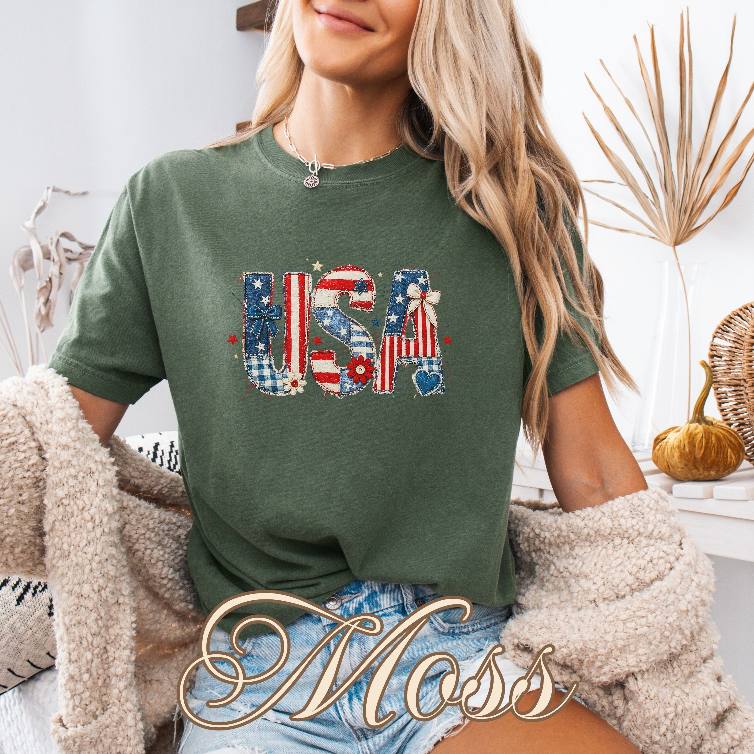 USA Faux Patchwork Letters America 250 Shirt