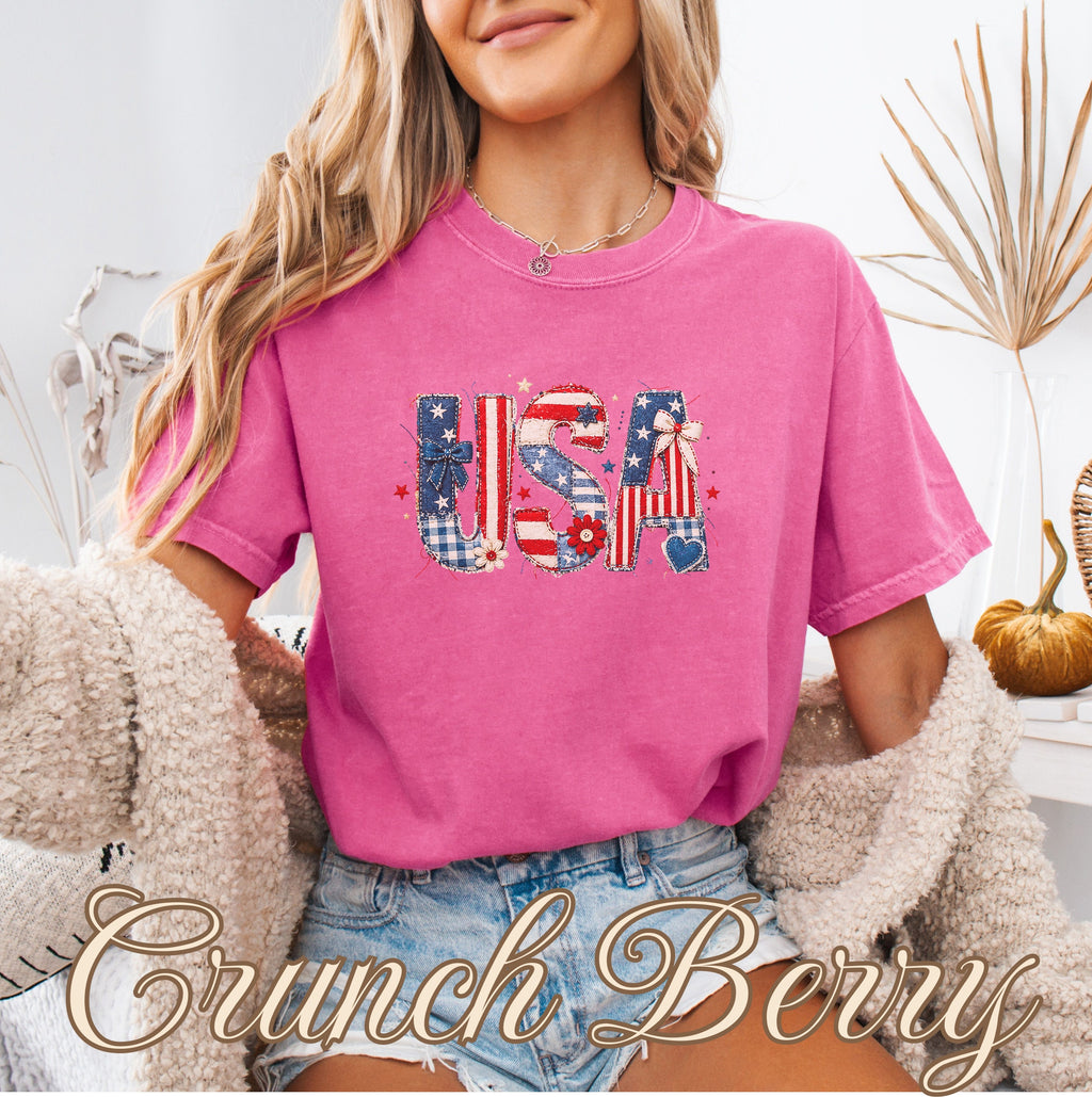 USA Faux Patchwork Letters America 250 Shirt