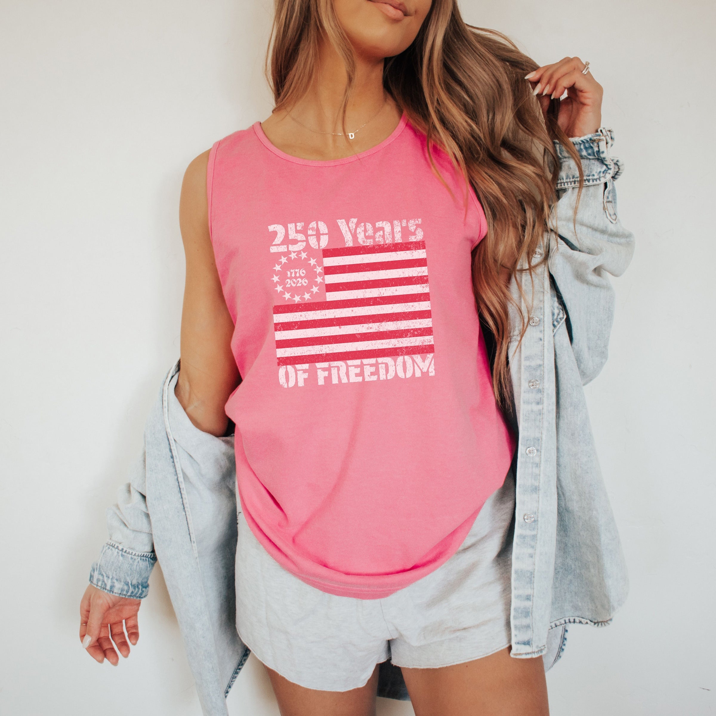 America 250 Tank Top — 250 Years of Freedom Vintage Flag