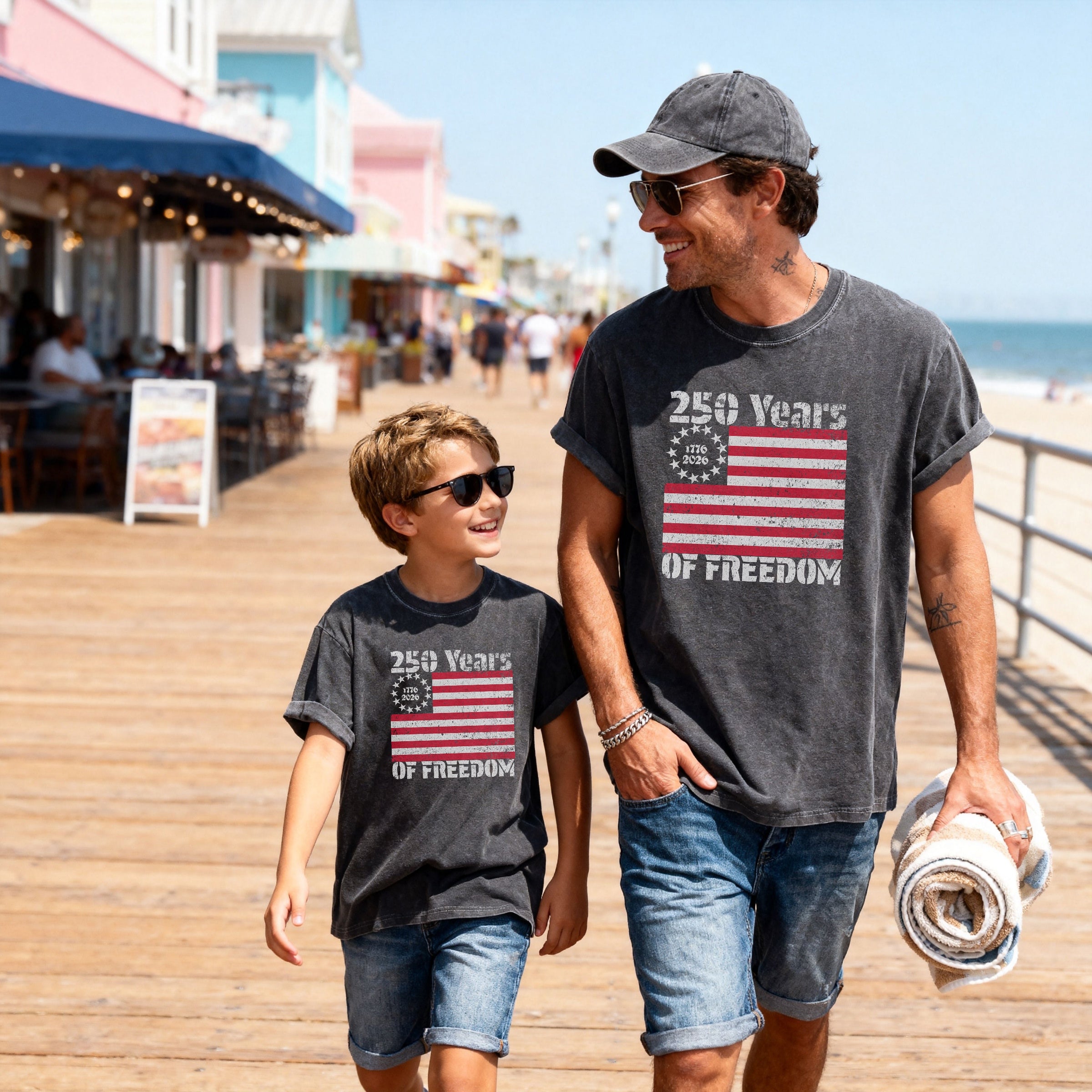 America 250 Youth Tee, 250 Years of Freedom Vintage Flag Secondary image