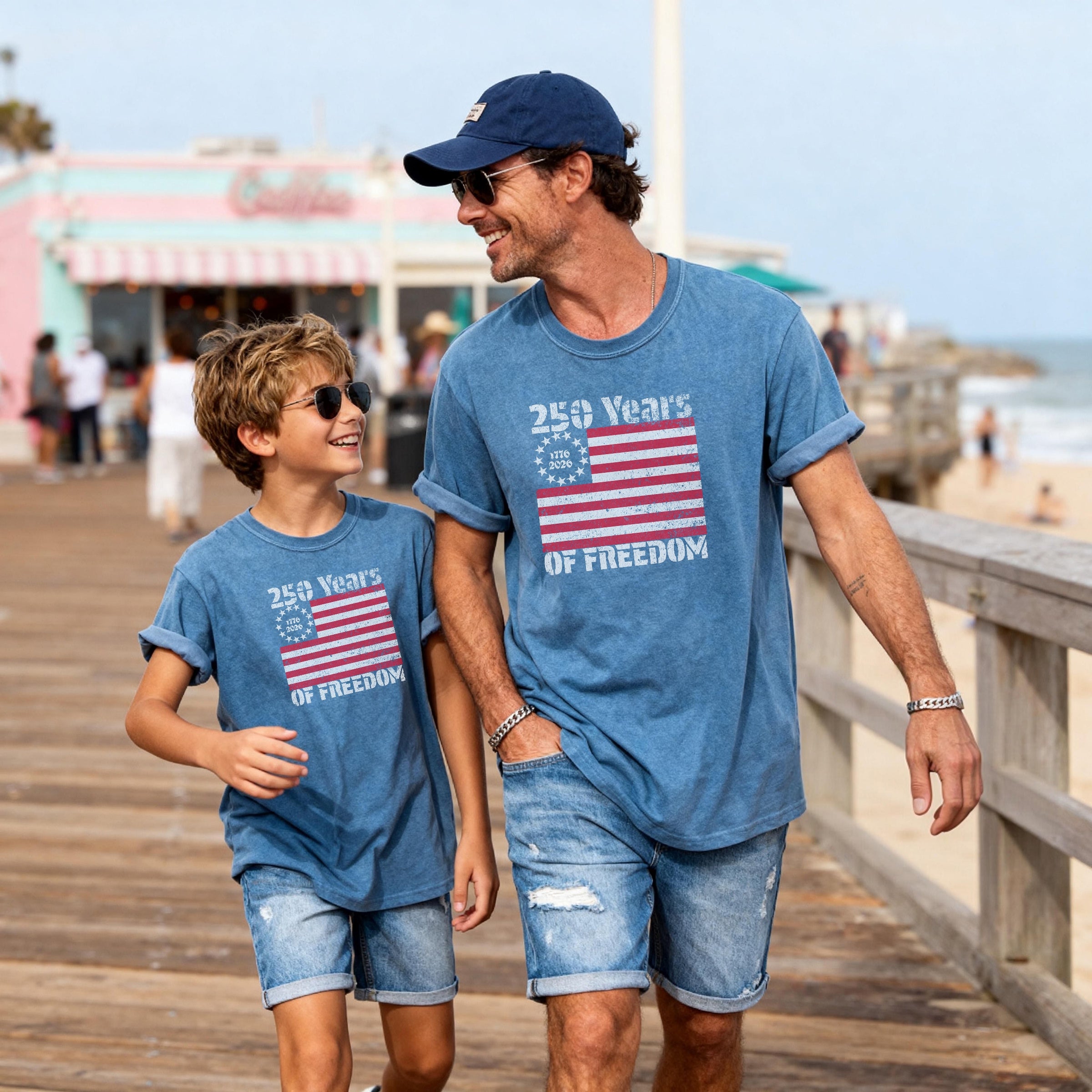 America 250 Youth Tee, 250 Years of Freedom Vintage Flag Main image