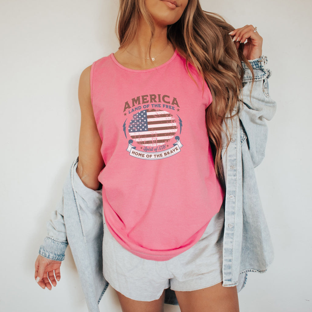 Land of the Free America 250 Flag Tank Top