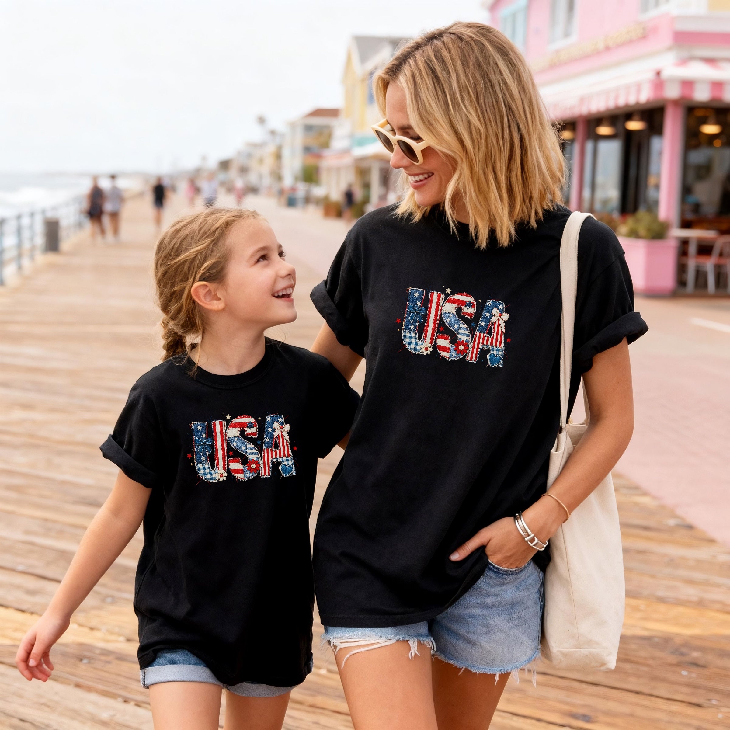 USA Faux Patchwork Letters America 250 Kids T-Shirt