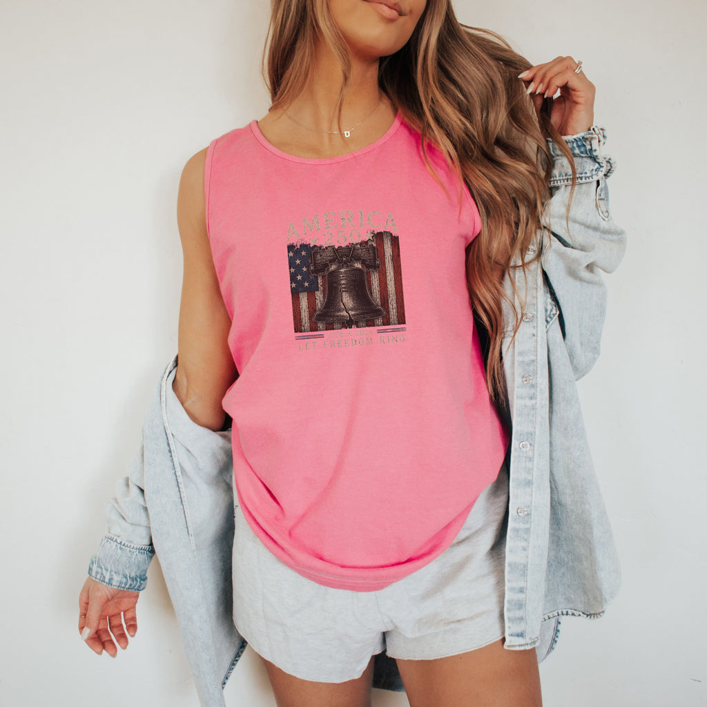 America 250 Liberty Bell Vintage Tank Top, US 1776 2026 Patriotic Graphic Shirt