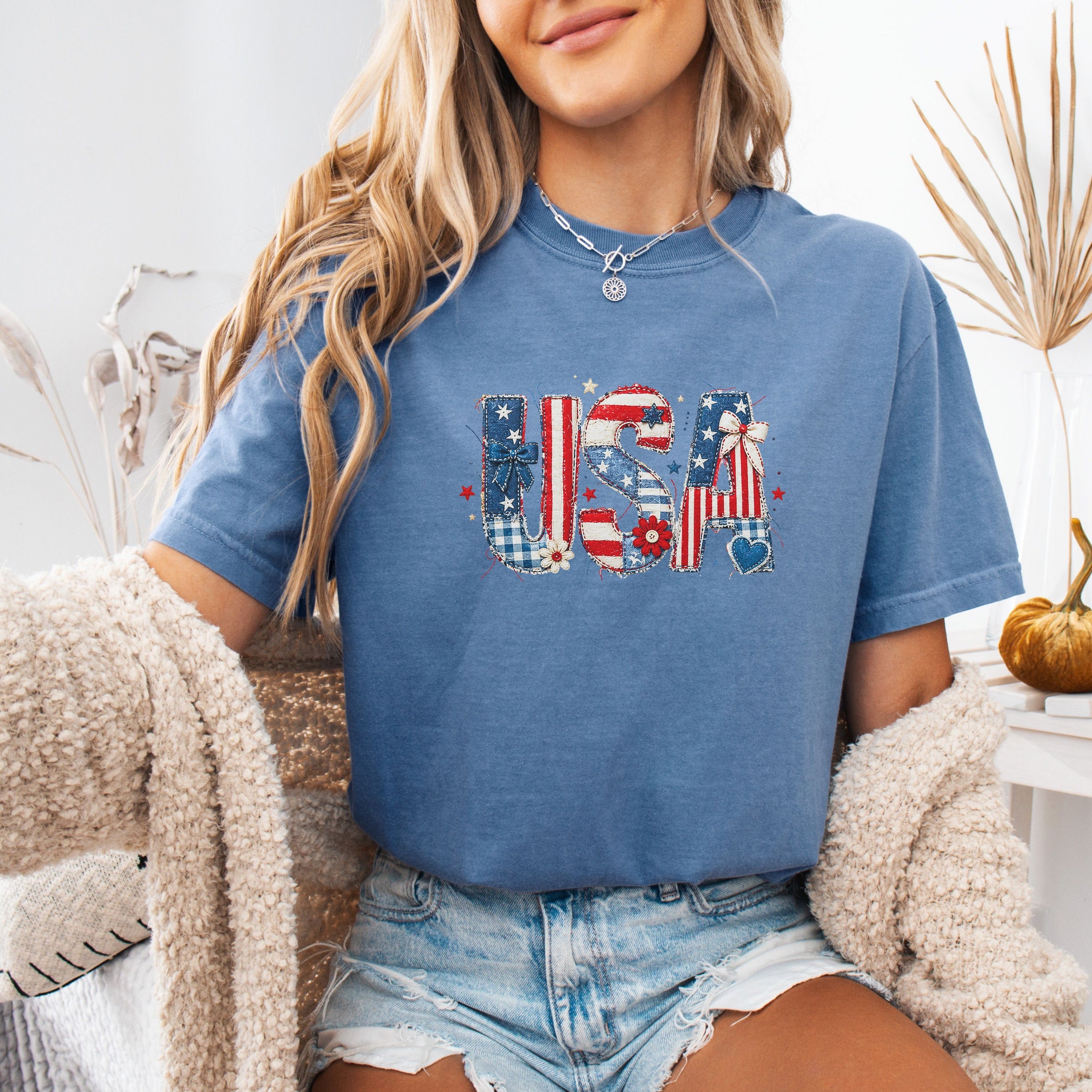 USA Faux Patchwork Letters America 250 Shirt Main image