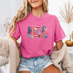 USA Faux Patchwork Letters America 250 Shirt