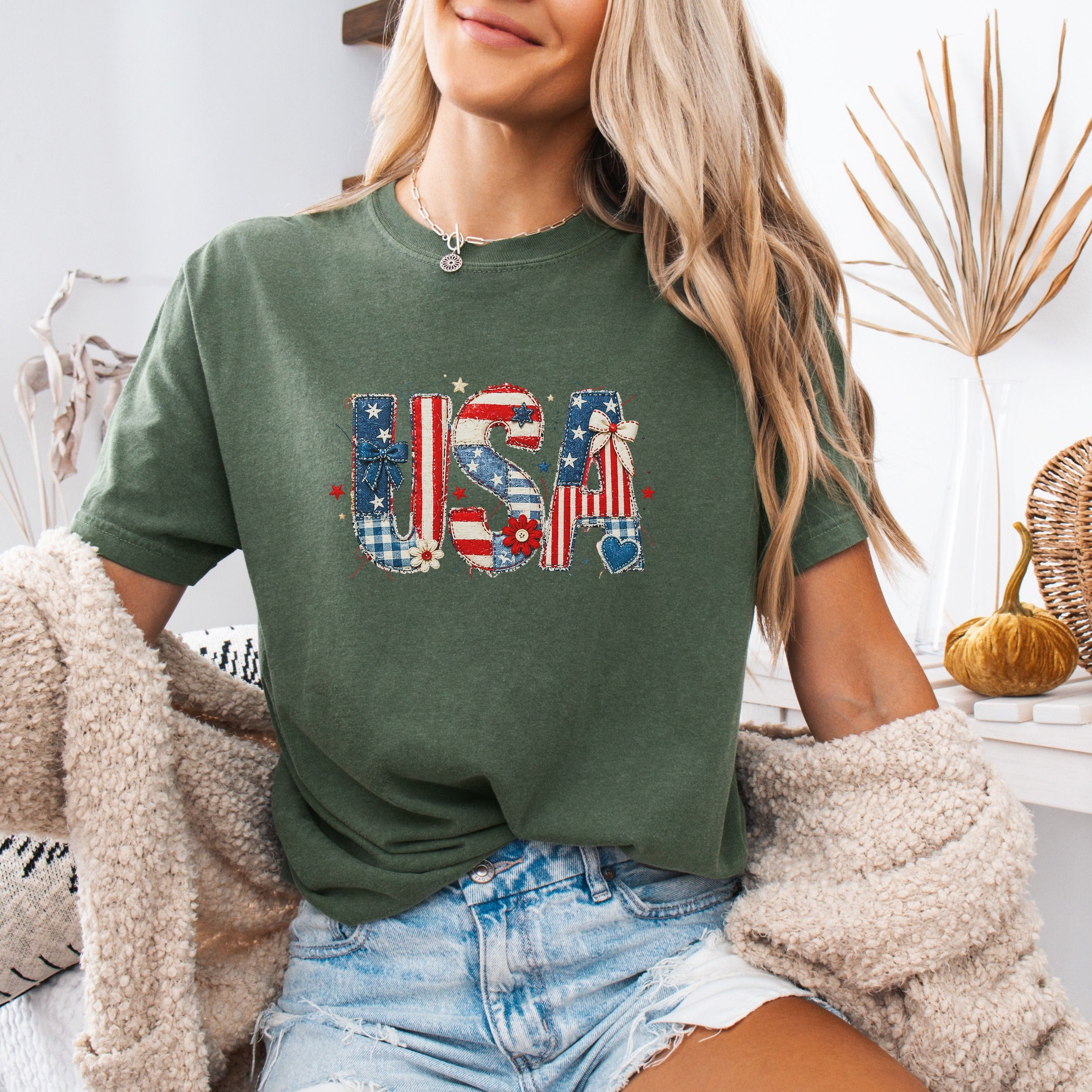 USA Faux Patchwork Letters America 250 Shirt