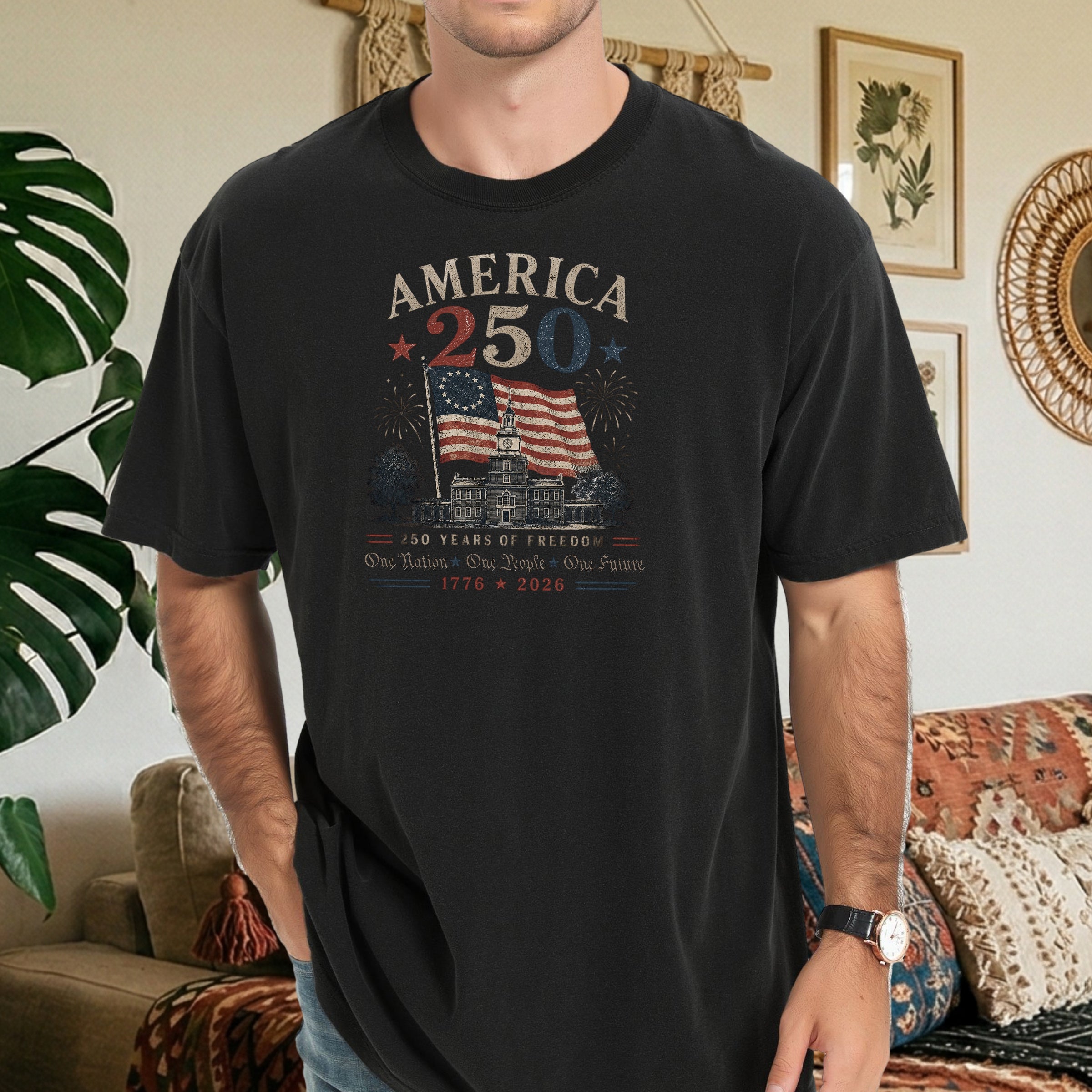 America 250 Anniversary T-Shirt, 1776–2026 Flag Heritage Tee, One Nation One People One Future