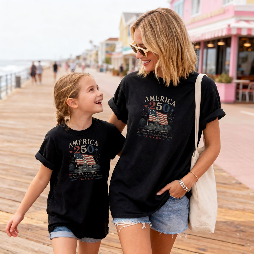 America 250 Vintage Flag Youth Top, 1776–2026 Flag Heritage Tee, One Nation One People One Future