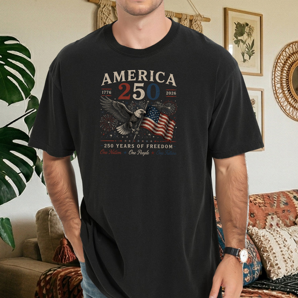 America 250 Eagle & Flag T-Shirt, 250 Years of Freedom Patriotic Tee