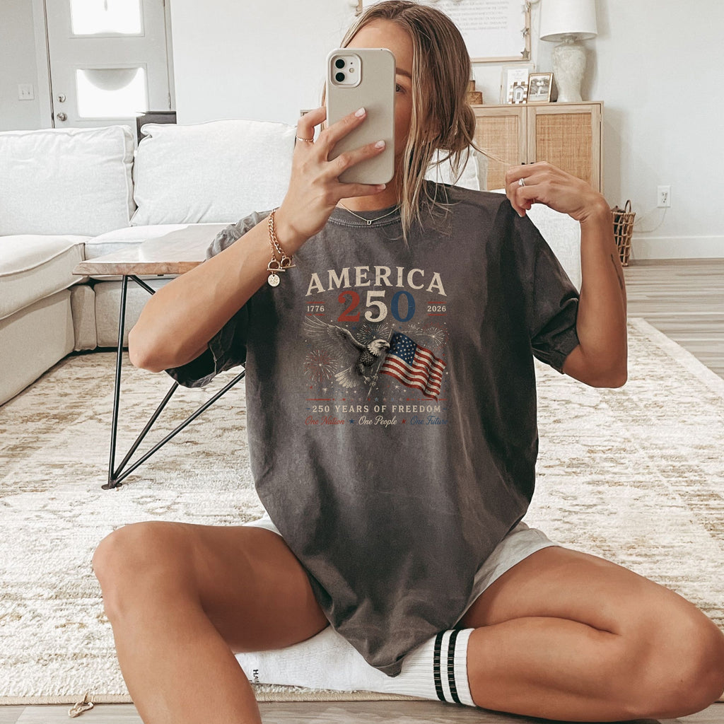 America 250 Eagle & Flag T-Shirt, 250 Years of Freedom Patriotic Tee