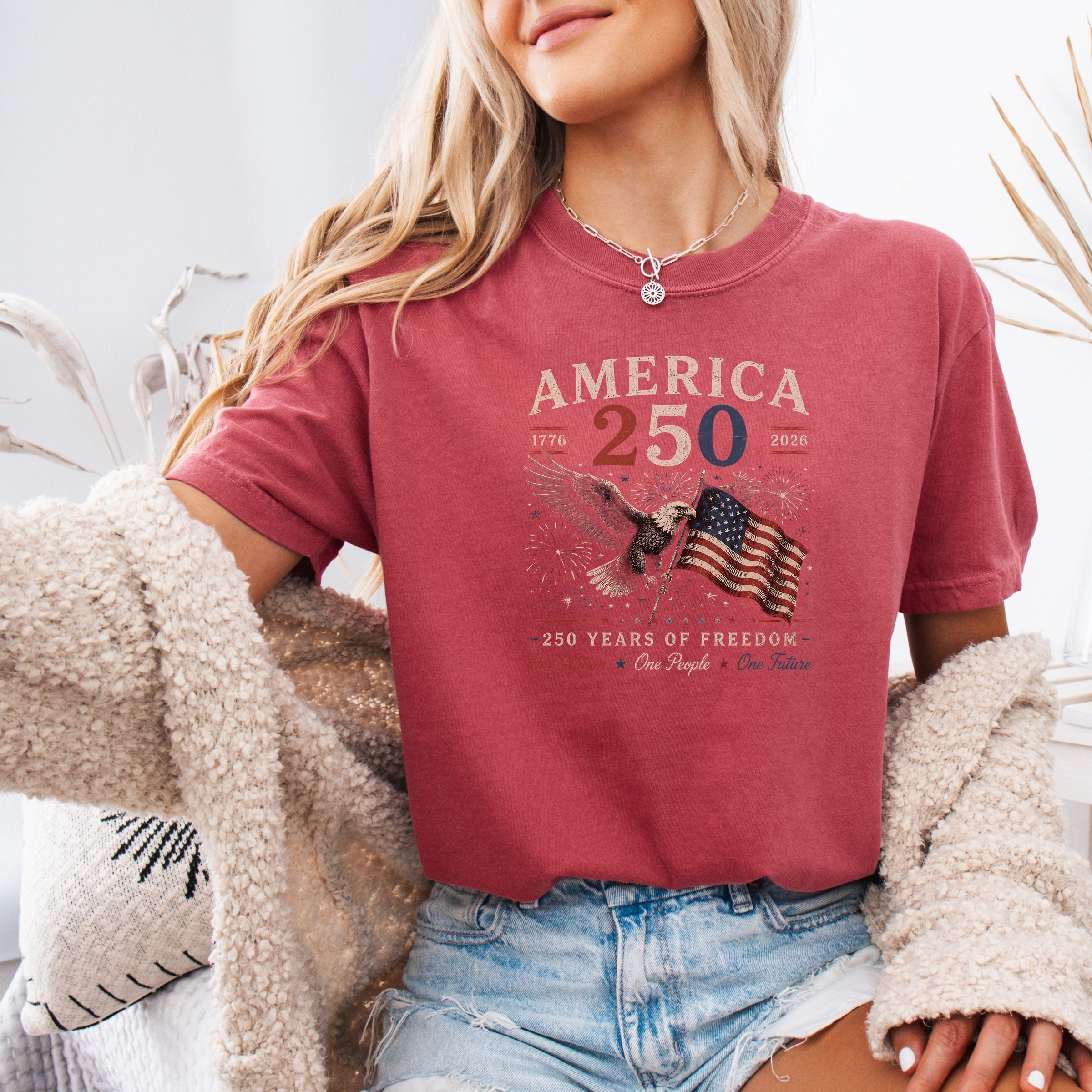 America 250 Eagle & Flag T-Shirt, 250 Years of Freedom Patriotic Tee