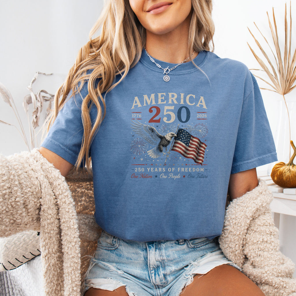 America 250 Eagle & Flag T-Shirt, 250 Years of Freedom Patriotic Tee
