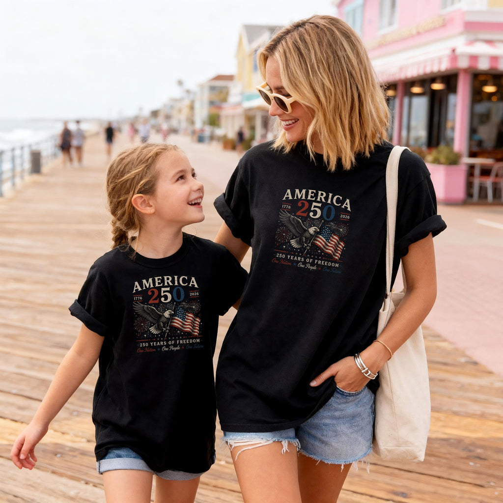 America 250 Patriotic Eagle & Flag Youth Tee, 250 Years of Freedom