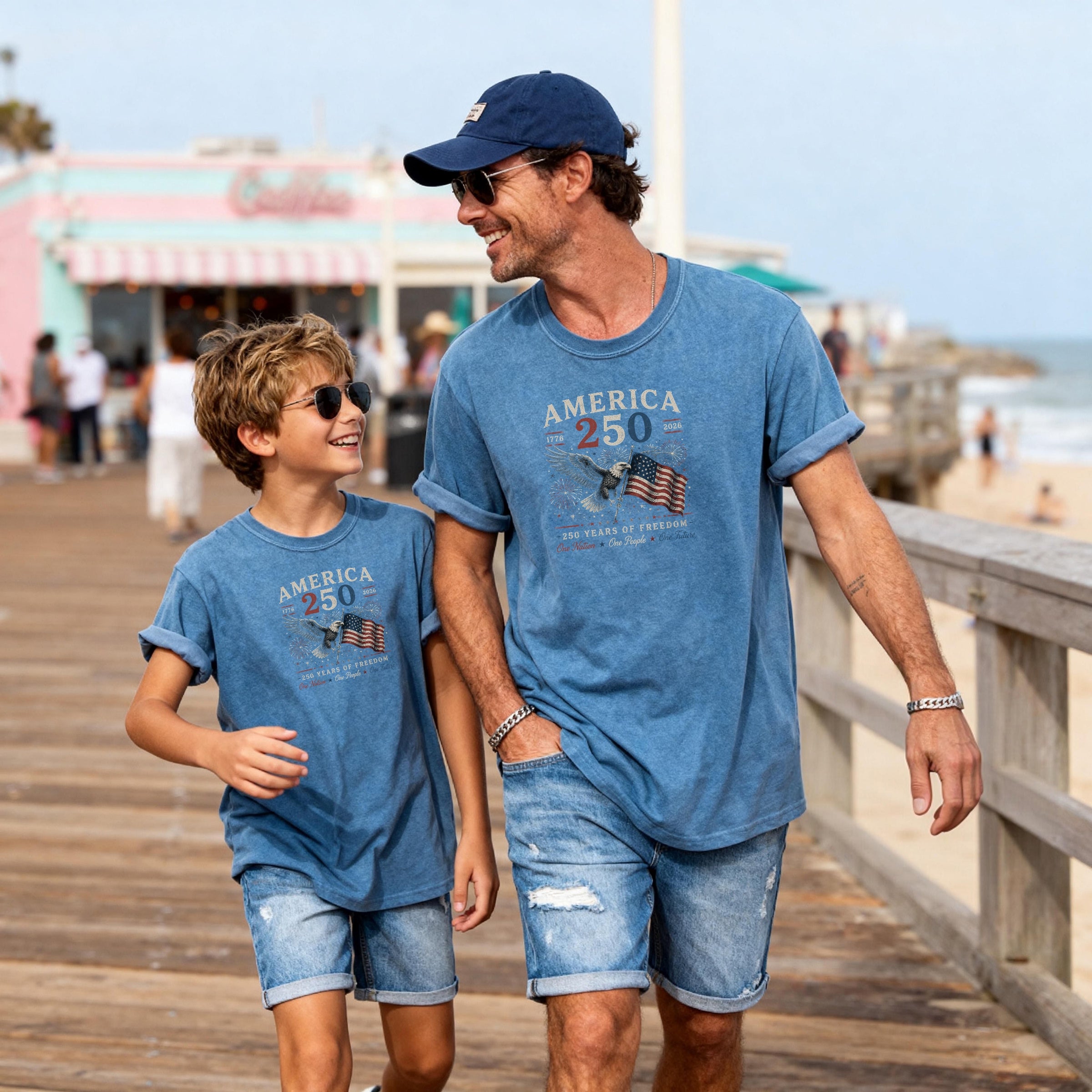 America 250 Patriotic Eagle & Flag Youth Tee, 250 Years of Freedom