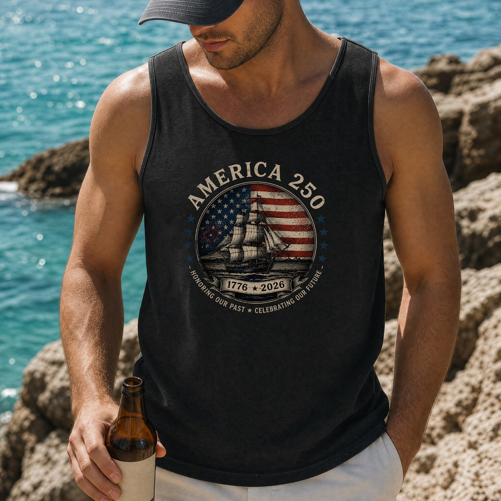 America 250 Vintage Ship & Flag Tank Top, 1776–2026 Independence Shirt