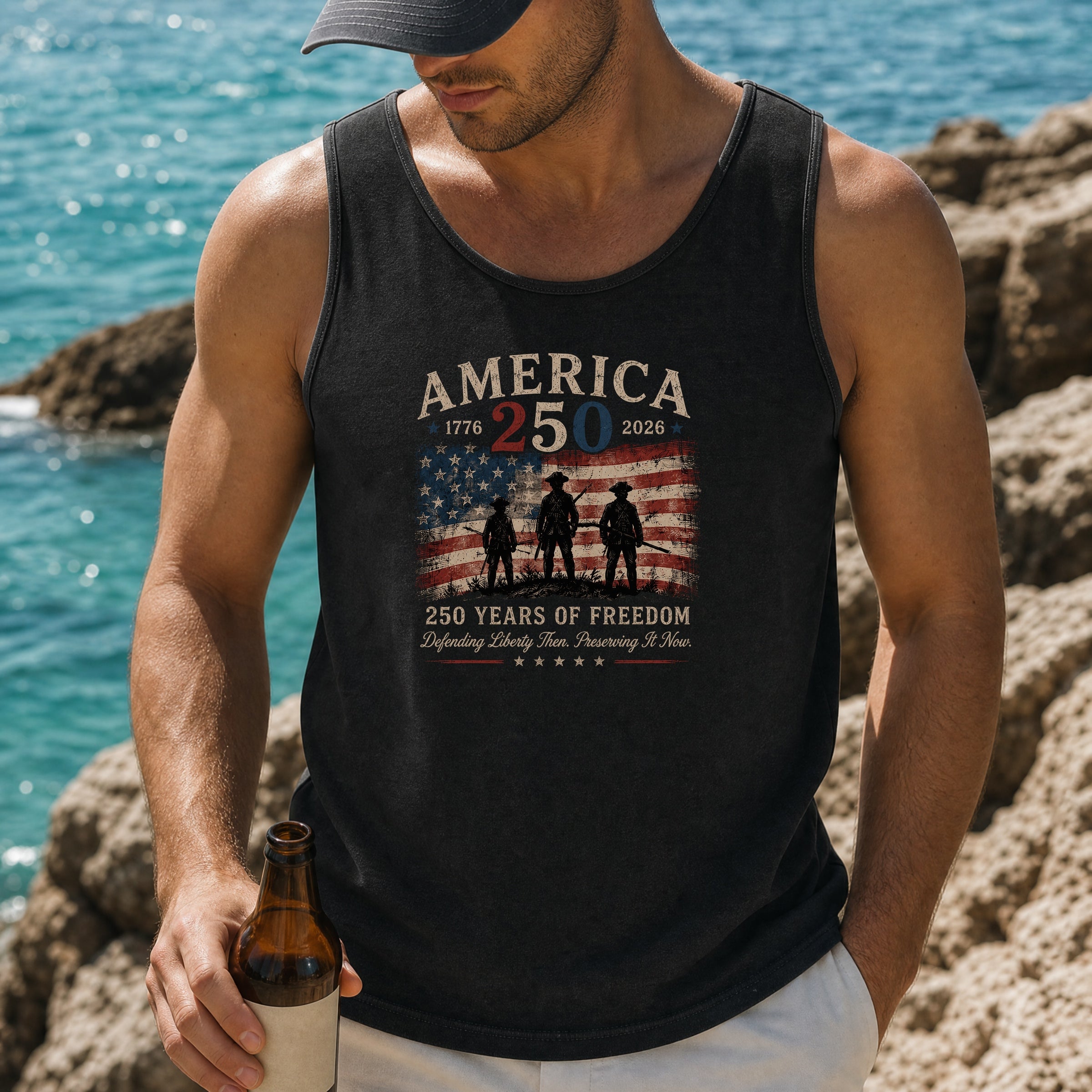 Defending Liberty America 250 Patriotic Tank Top, 250 Years of Freedom Flag Tank