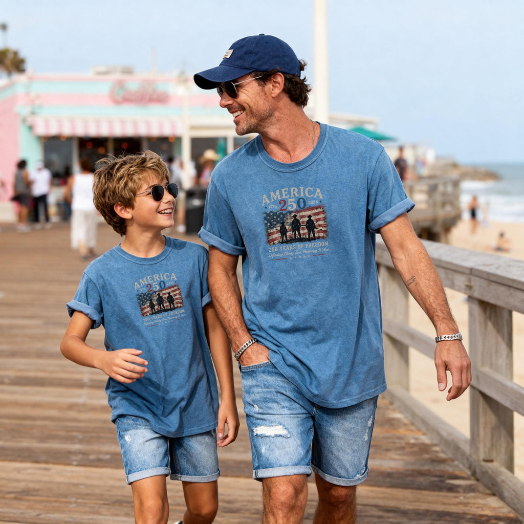 Defending Liberty America 250 Patriotic Youth Tee, 250 Years of Freedom Flag