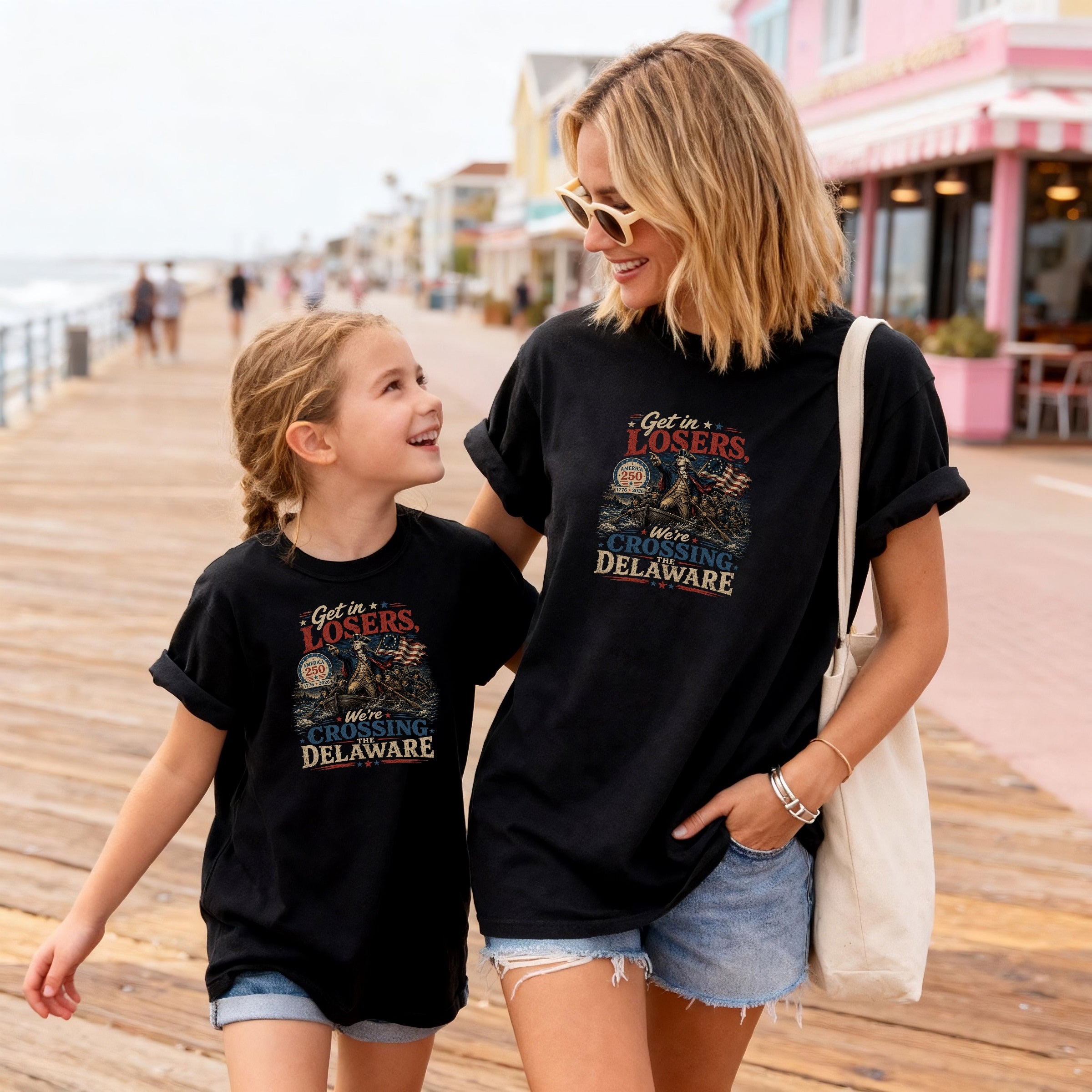 Get in Losers, We're Crossing Delaware Patriotic George Washington Vintage Design Youth T-Shirt