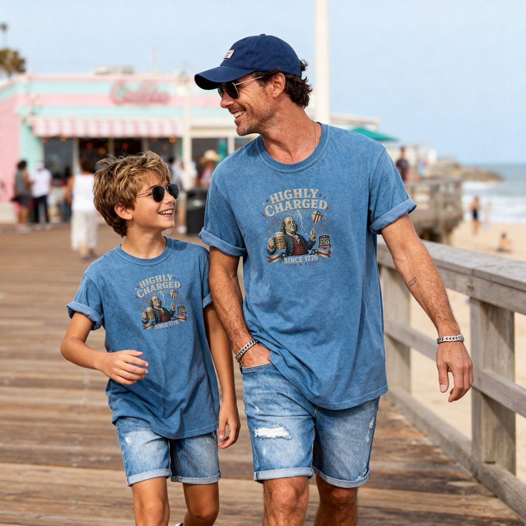 Highly Charged Since 1776 Benjamin Franklin Patriotic Beer America250 Youth Tee