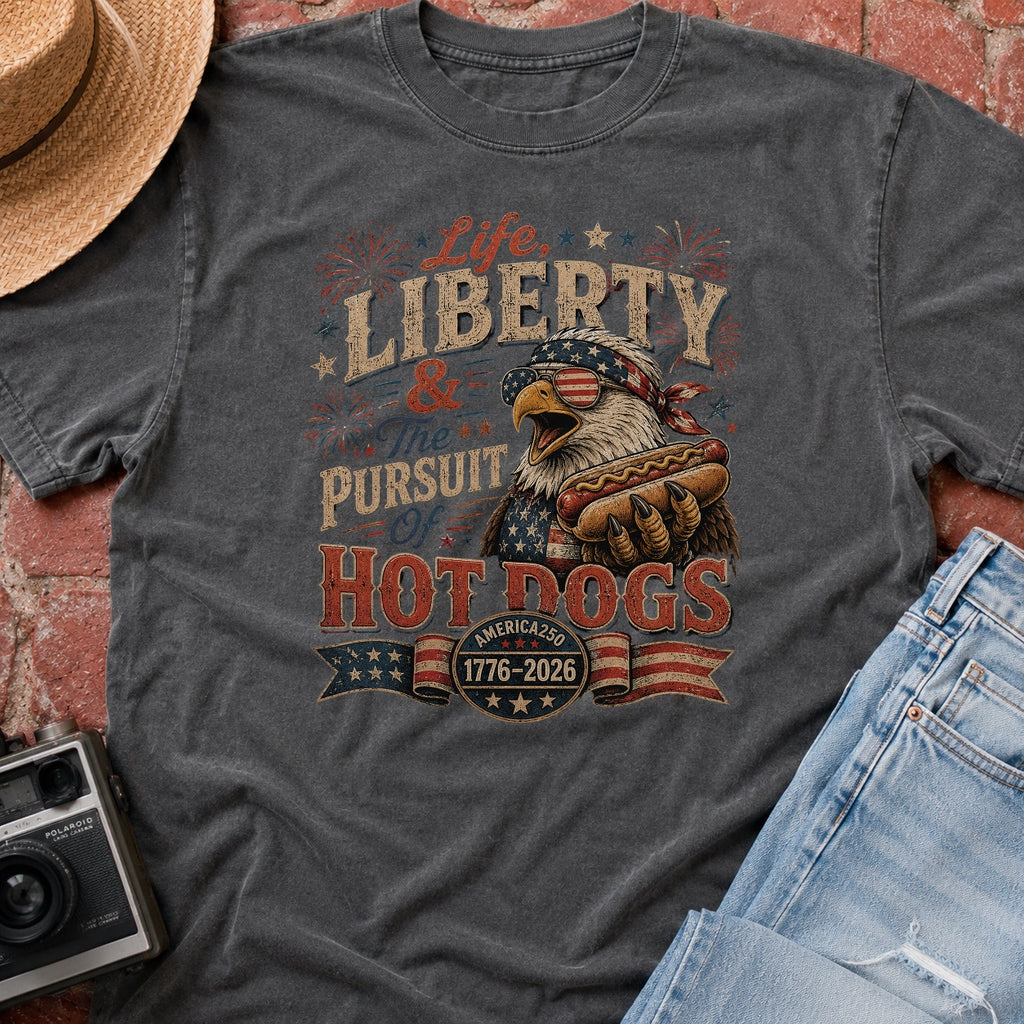 Life, Liberty & The Hot Dogs Patriotic Eagle BBQ America 250 T-Shirt