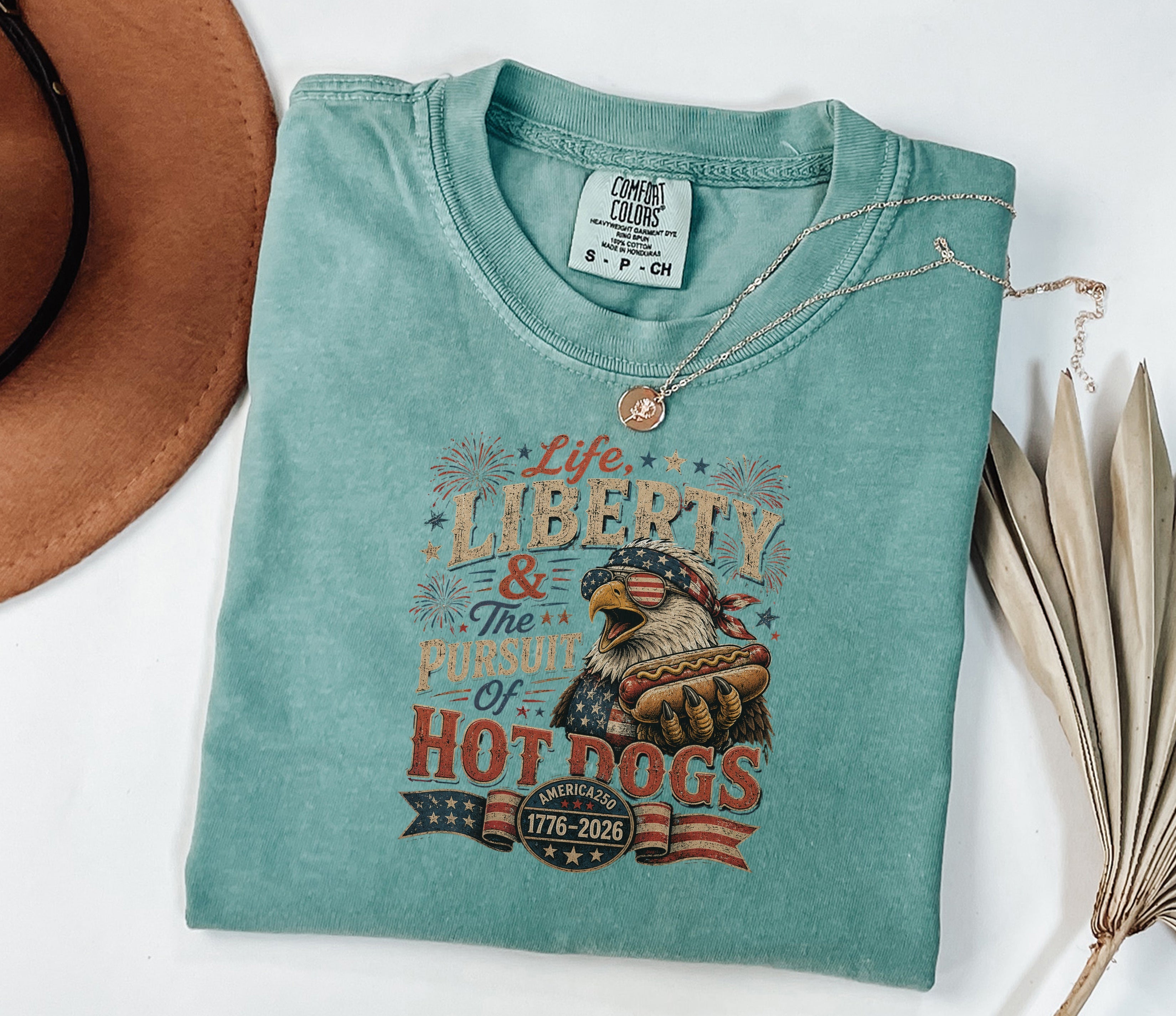 Life, Liberty & The Hot Dogs Patriotic Eagle BBQ America 250 T-Shirt