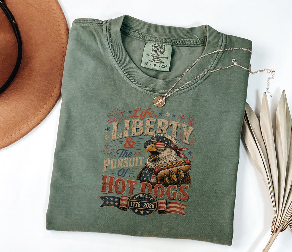 Life, Liberty & The Hot Dogs Patriotic Eagle BBQ America 250 T-Shirt