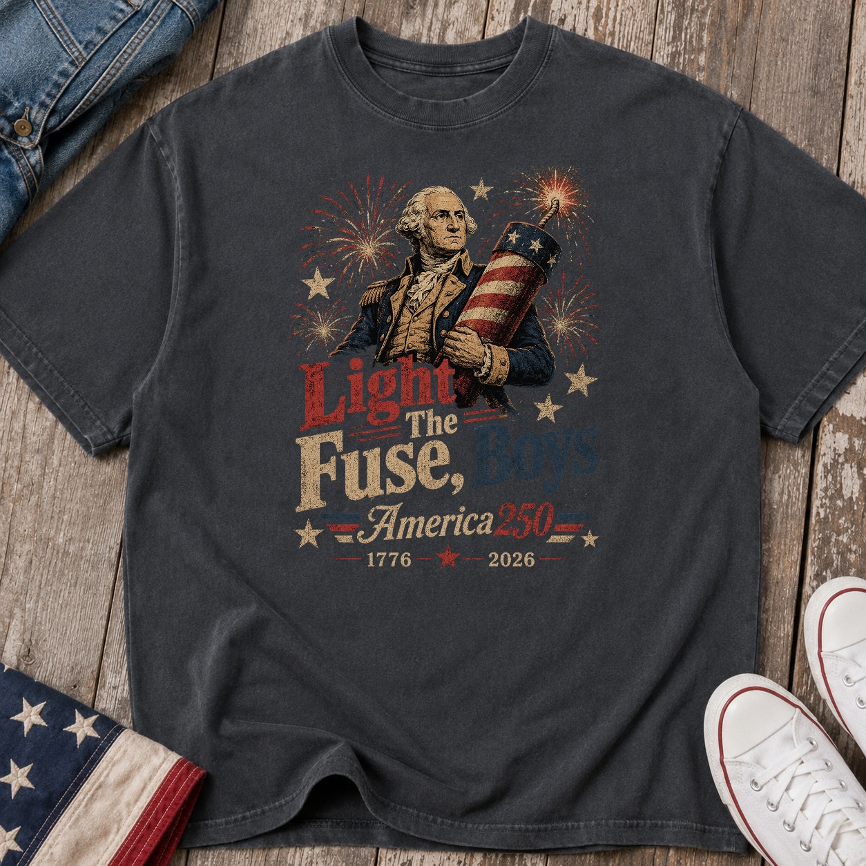 Light the Fuse, Boys Vintage America 250 Fourth of July T-Shirt