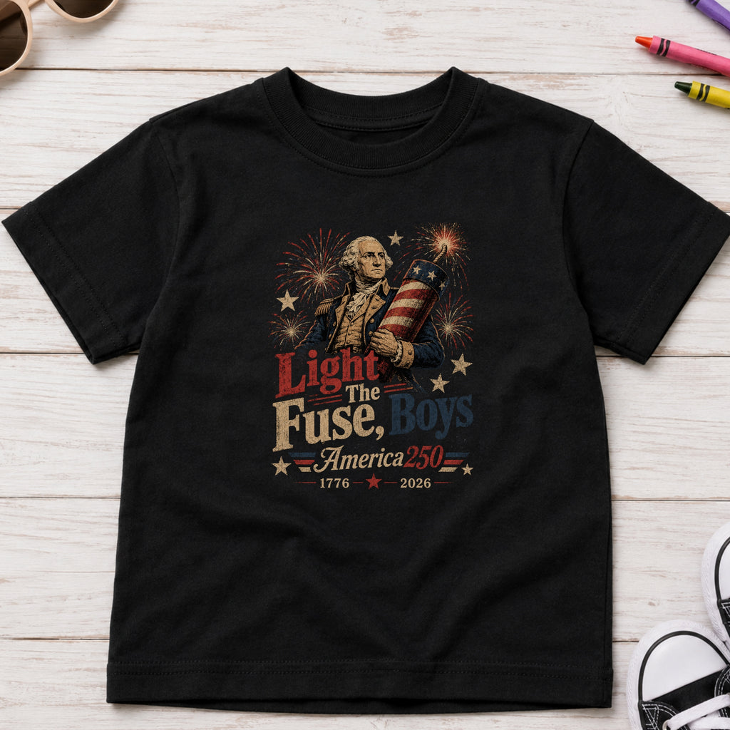 Light the Fuse, Boys Vintage America 250 Fourth of July Youth Tee