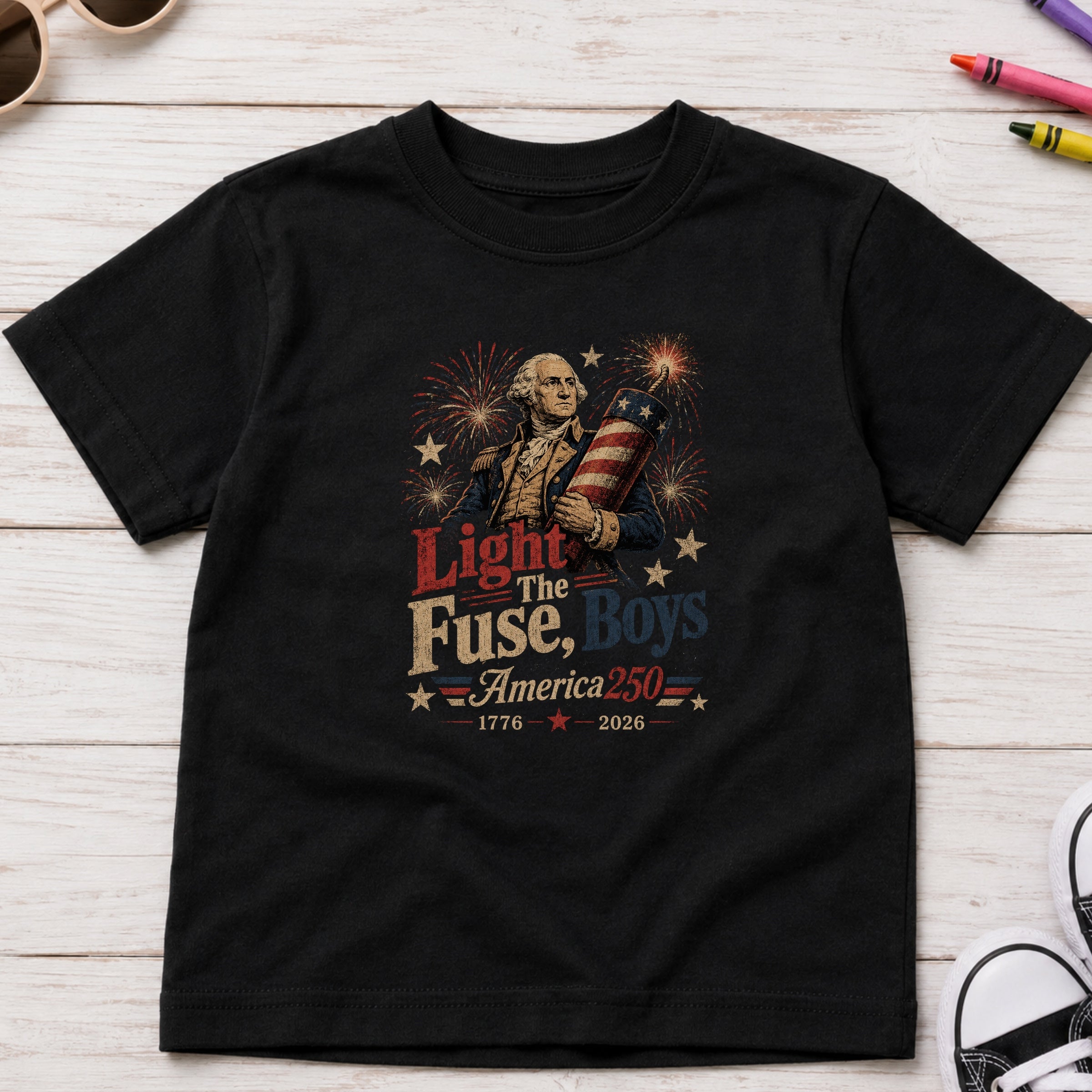Light the Fuse, Boys Vintage America 250 Fourth of July Youth Tee