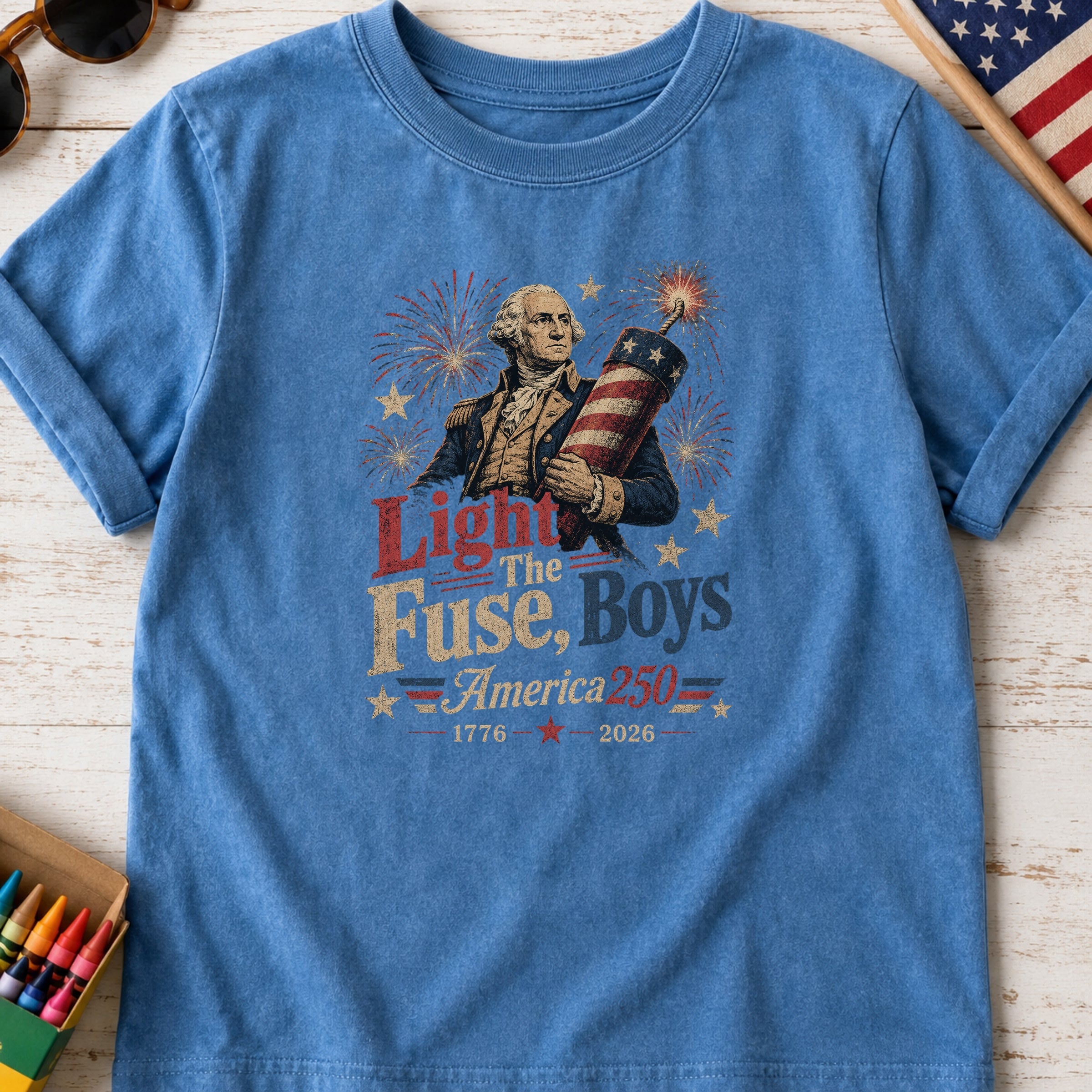 Light the Fuse, Boys Vintage America 250 Fourth of July Youth Tee
