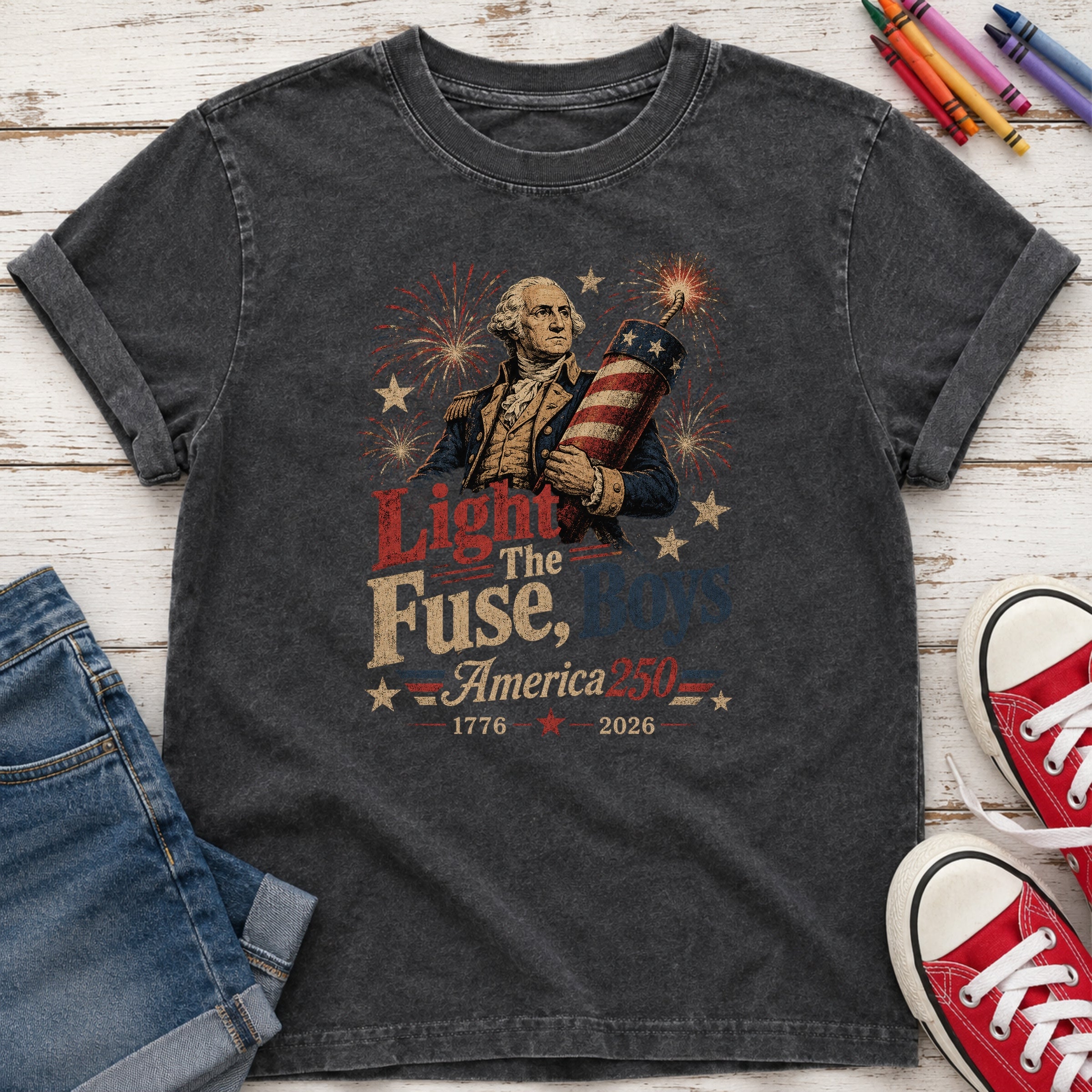 Light the Fuse, Boys Vintage America 250 Fourth of July Youth Tee