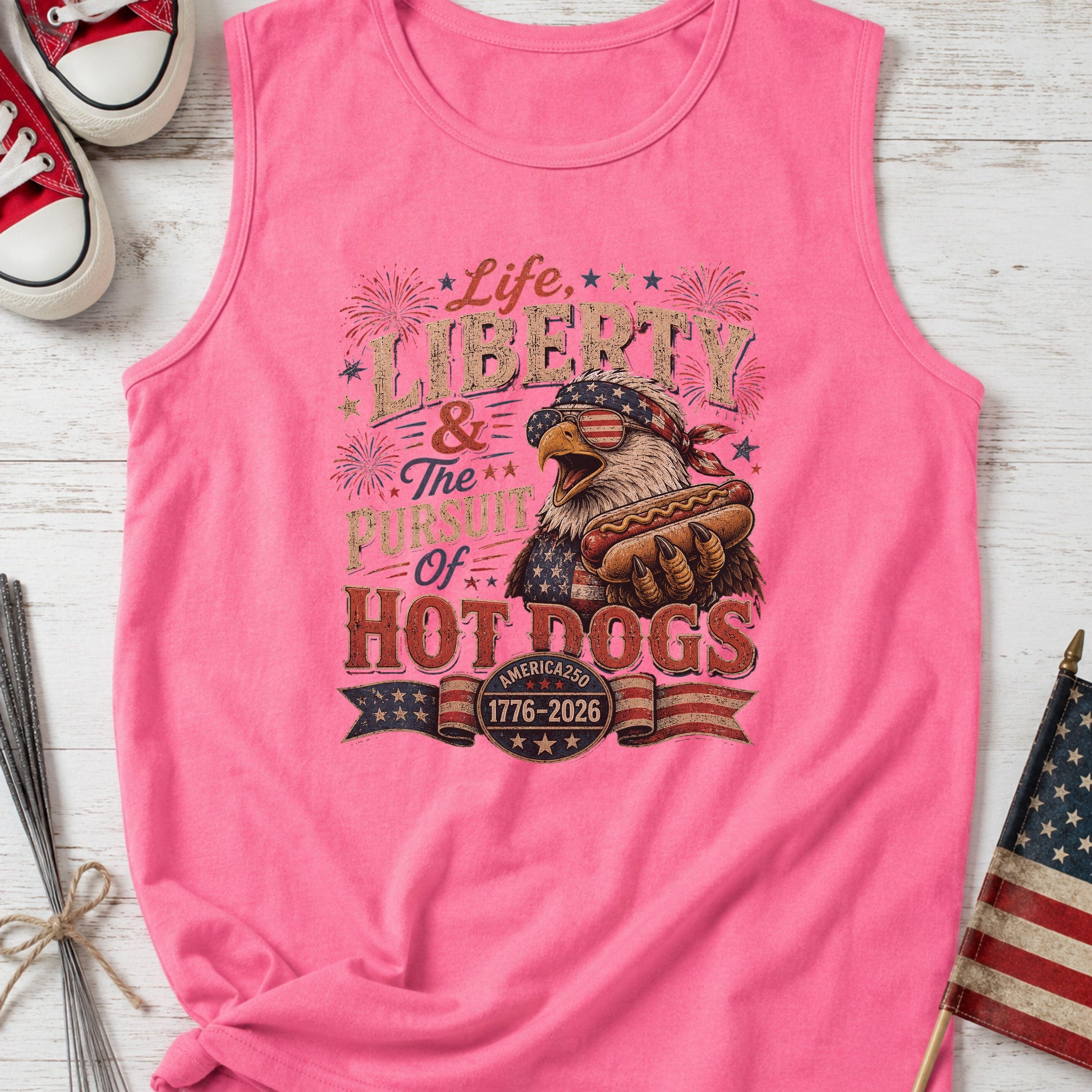 Life, Liberty & The Hot Dogs Patriotic Eagle BBQ America 250 Tank Top