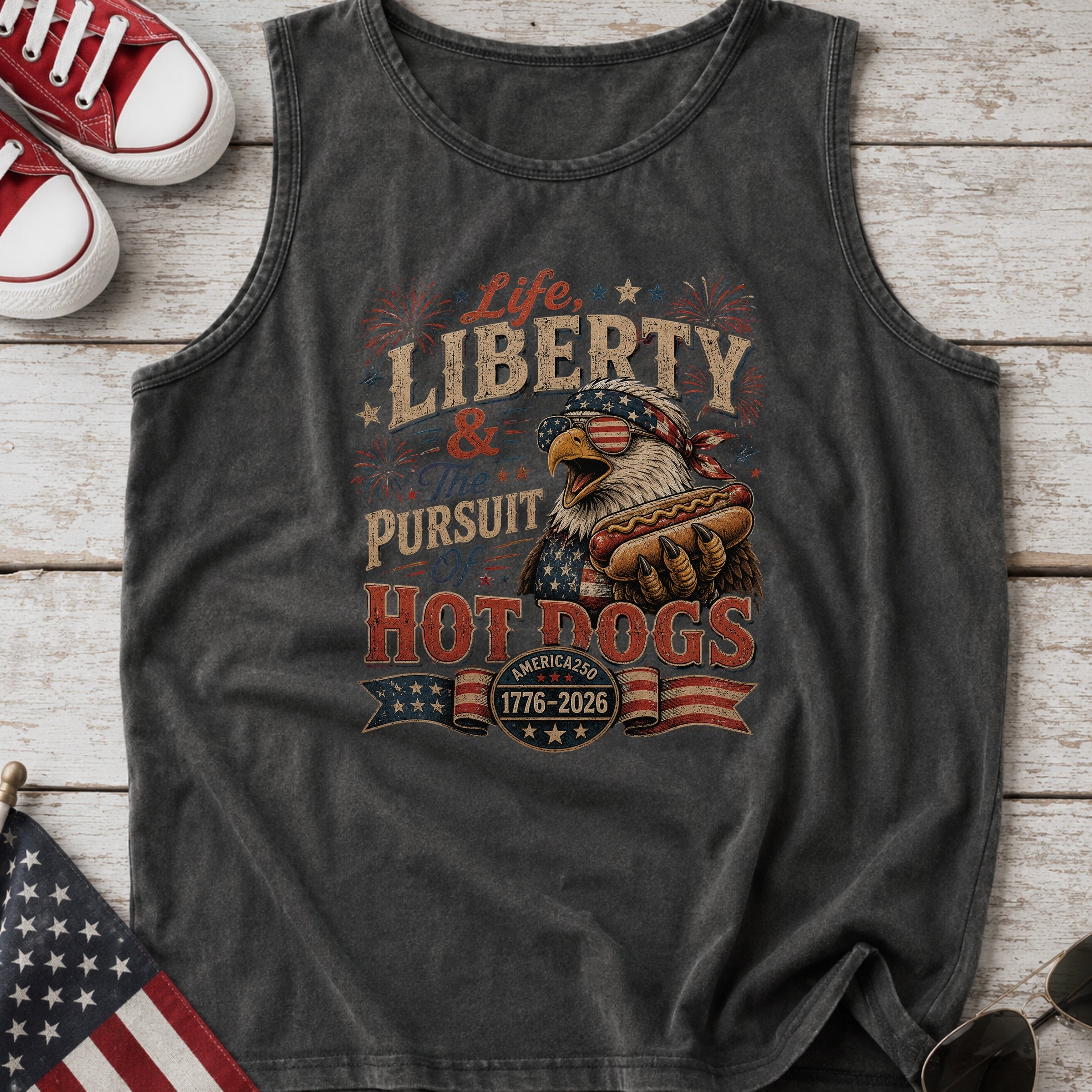 Life, Liberty & The Hot Dogs Patriotic Eagle BBQ America 250 Tank Top