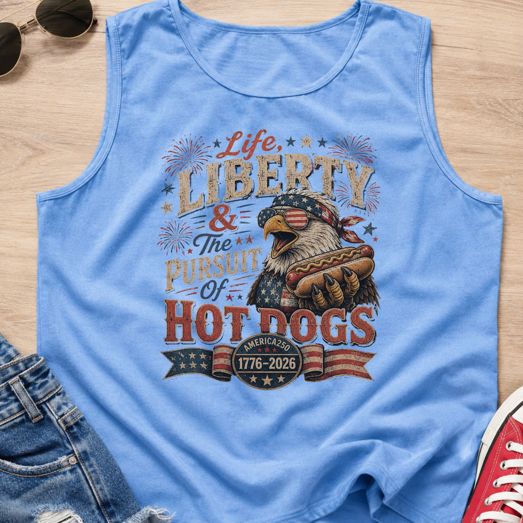 Life, Liberty & The Hot Dogs Patriotic Eagle BBQ America 250 Tank Top
