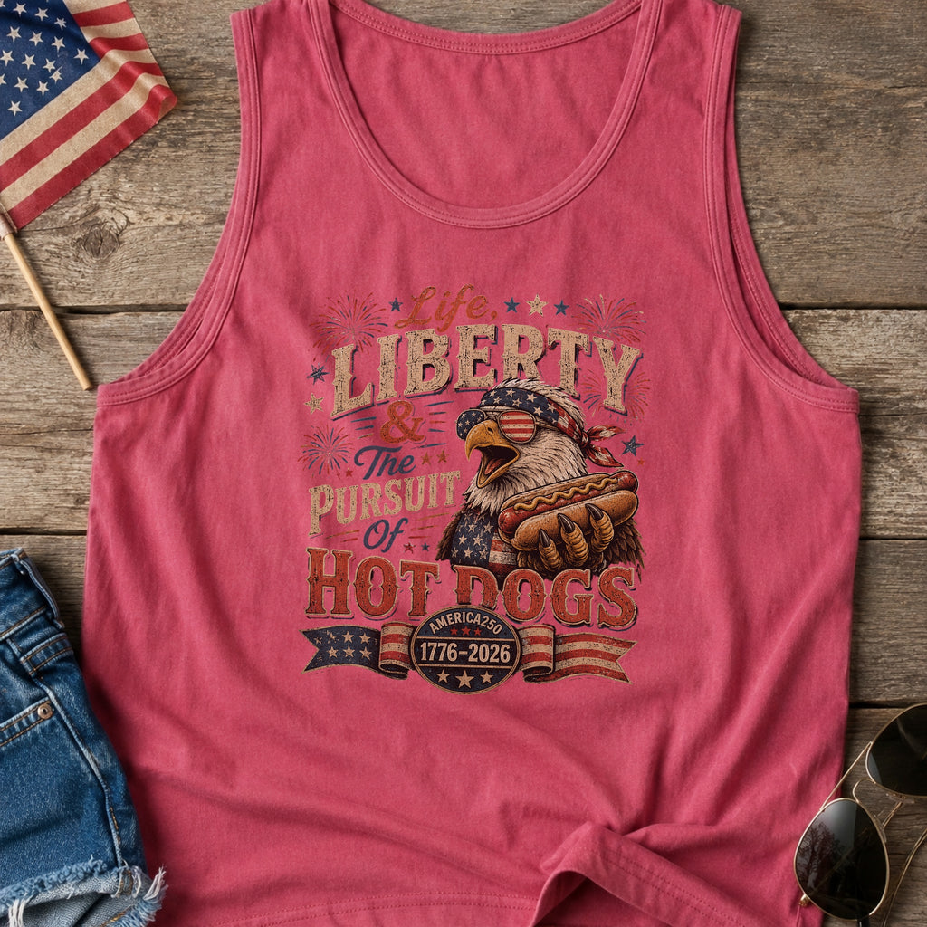 Life, Liberty & The Hot Dogs Patriotic Eagle BBQ America 250 Tank Top