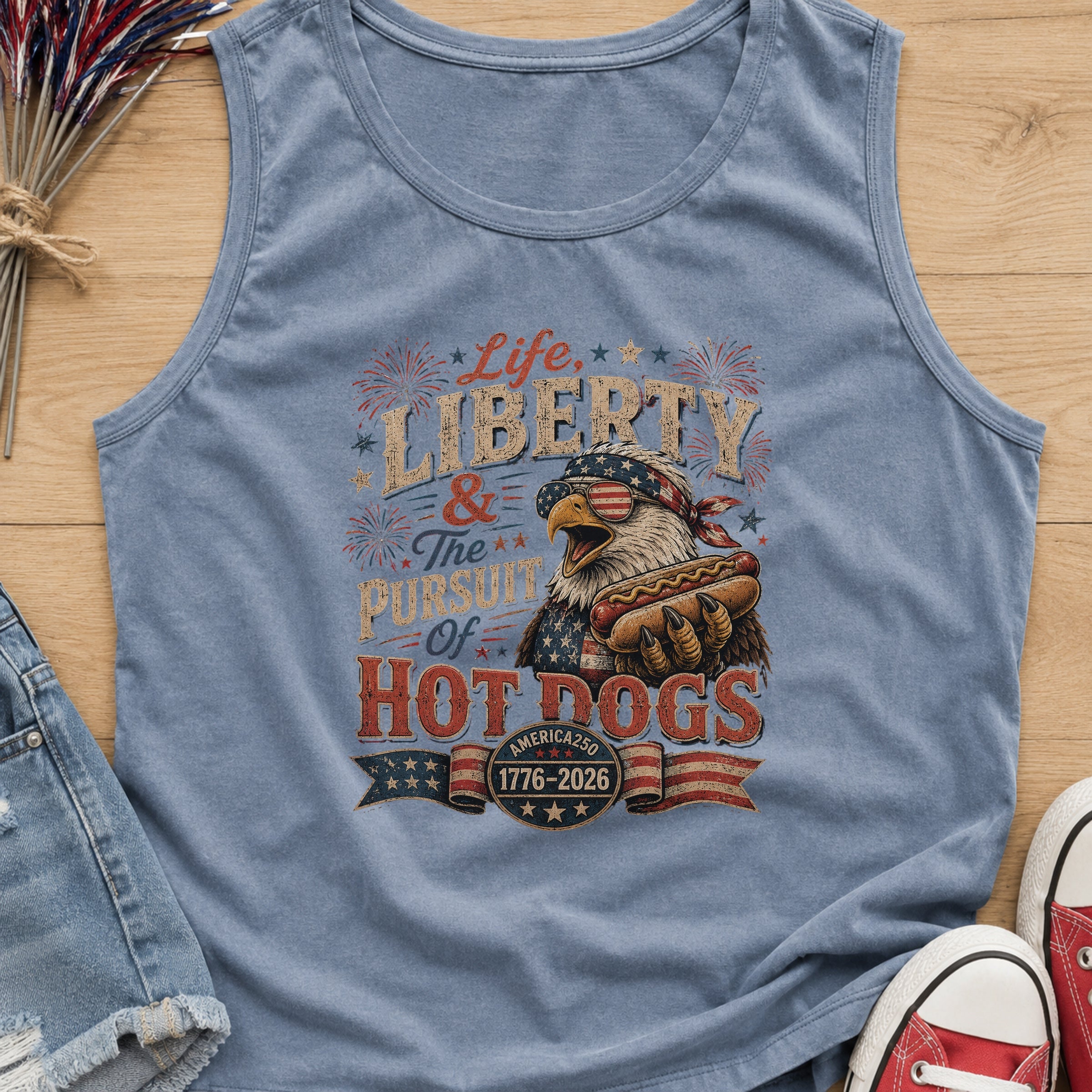 Life, Liberty & The Hot Dogs Patriotic Eagle BBQ America 250 Tank Top