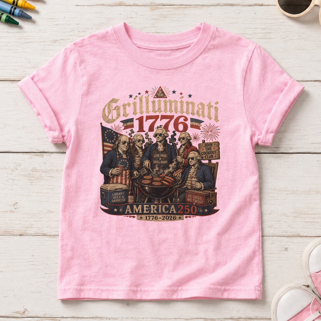 Founding Fathers Grilluminati Patriotic Youth Tee, America250 1776–2026 Vintage Shirt