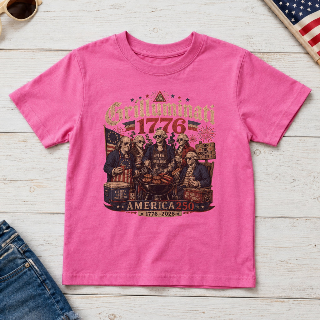 Founding Fathers Grilluminati Patriotic Youth Tee, America250 1776–2026 Vintage Shirt