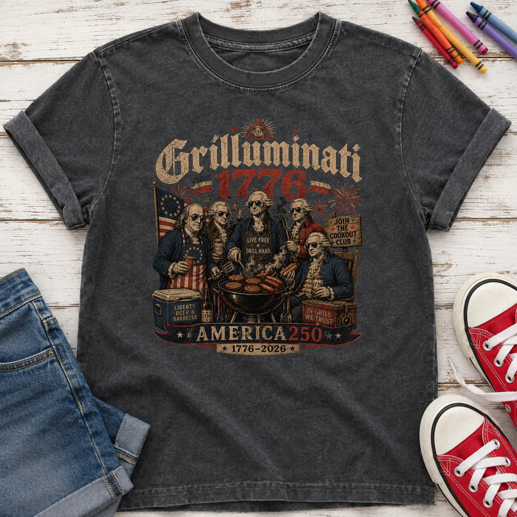Founding Fathers Grilluminati Patriotic Youth Tee, America250 1776–2026 Vintage Shirt