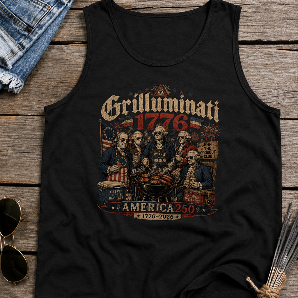 Founding Fathers Grilluminati Patriotic Tank Top, America250 1776–2026 Vintage Shirt