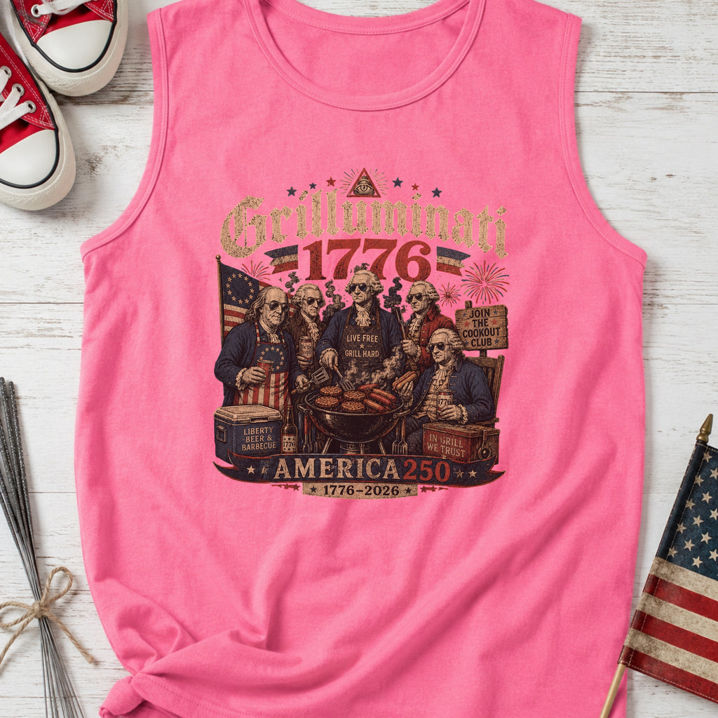 Founding Fathers Grilluminati Patriotic Tank Top, America250 1776–2026 Vintage Shirt