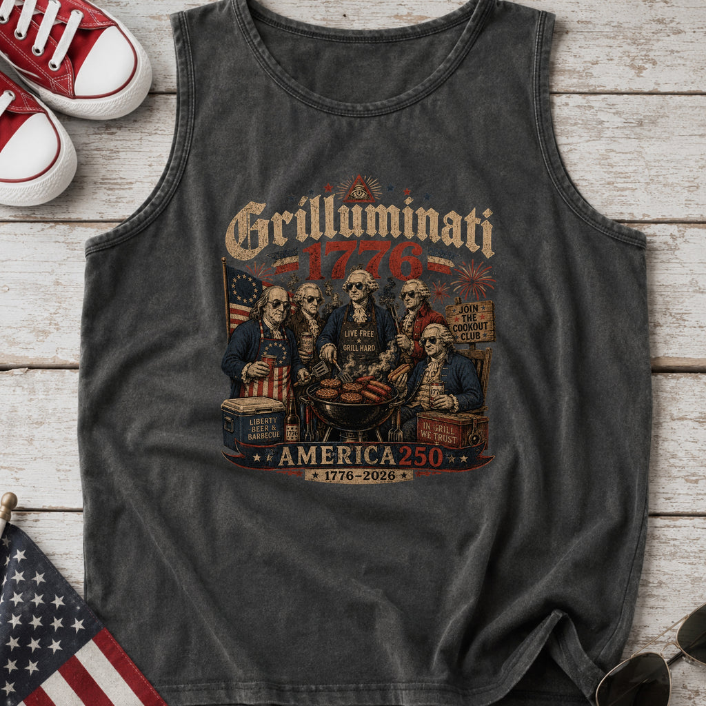 Founding Fathers Grilluminati Patriotic Tank Top, America250 1776–2026 Vintage Shirt