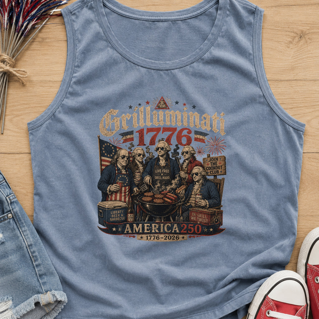 Founding Fathers Grilluminati Patriotic Tank Top, America250 1776–2026 Vintage Shirt