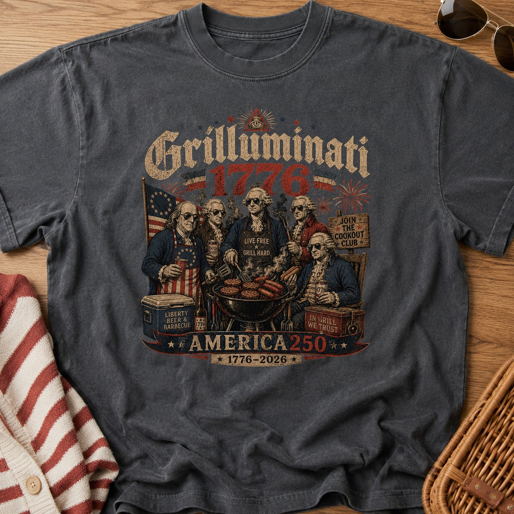Founding Fathers Grilluminati Patriotic T-Shirt, America250 1776–2026 Vintage Tee