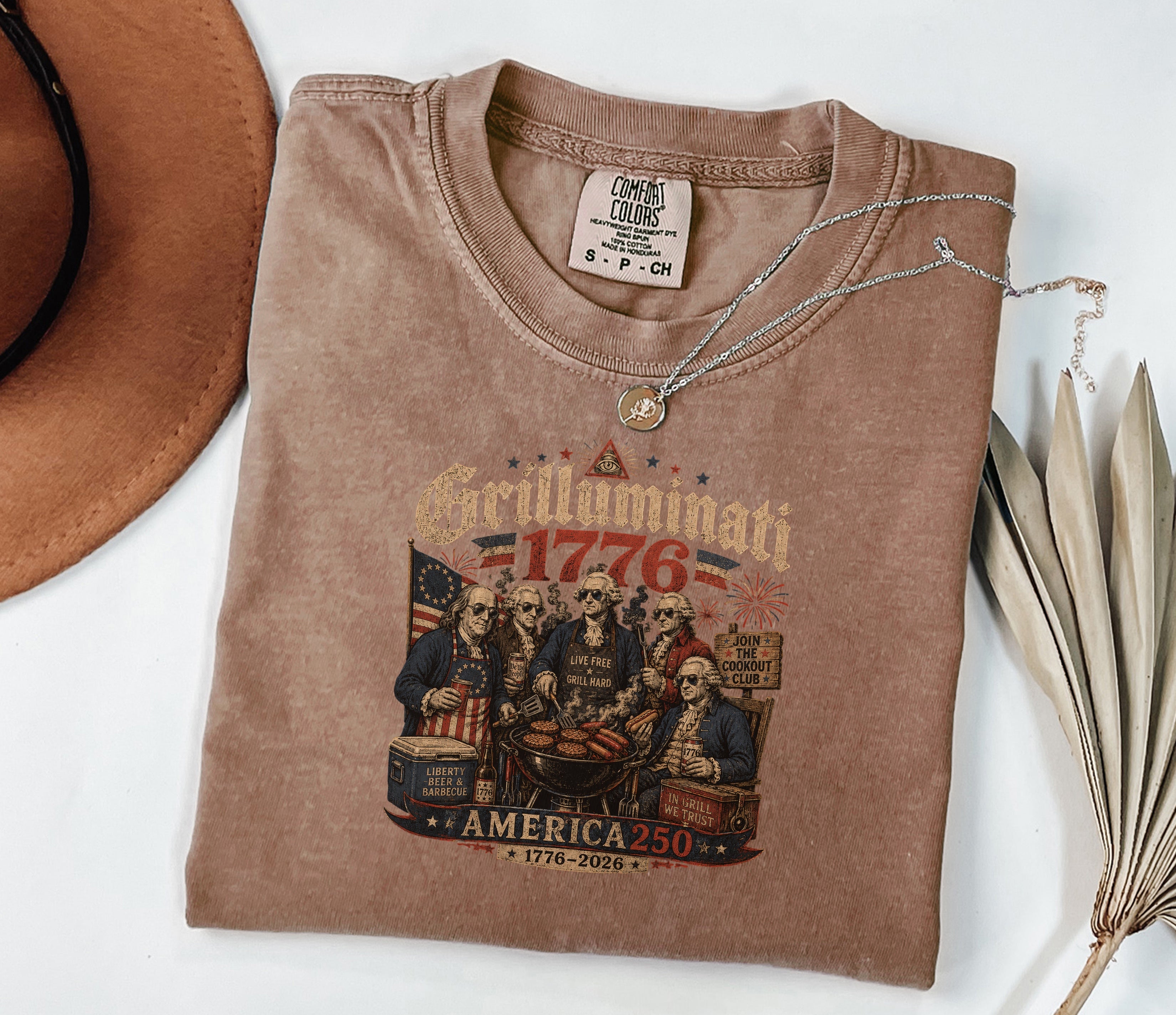 Founding Fathers Grilluminati Patriotic T-Shirt, America250 1776–2026 Vintage Tee